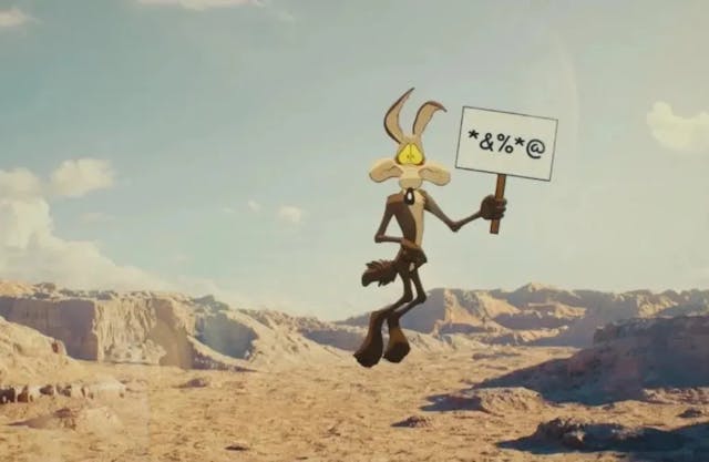 Wile, we hardly knew you: "Coyote Versus Acme" is about to fall down a cliff. / Photo courtesy of Warner Bros.