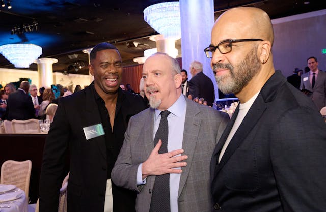 Brothers in nom: Colman Domingo, Paul Giamatti, and Jeffrey Wright spend quality time at the Academy's Nominee Luncheon. / Photo by Richard Harbaugh, courtesy of ©A.M.P.A.S.