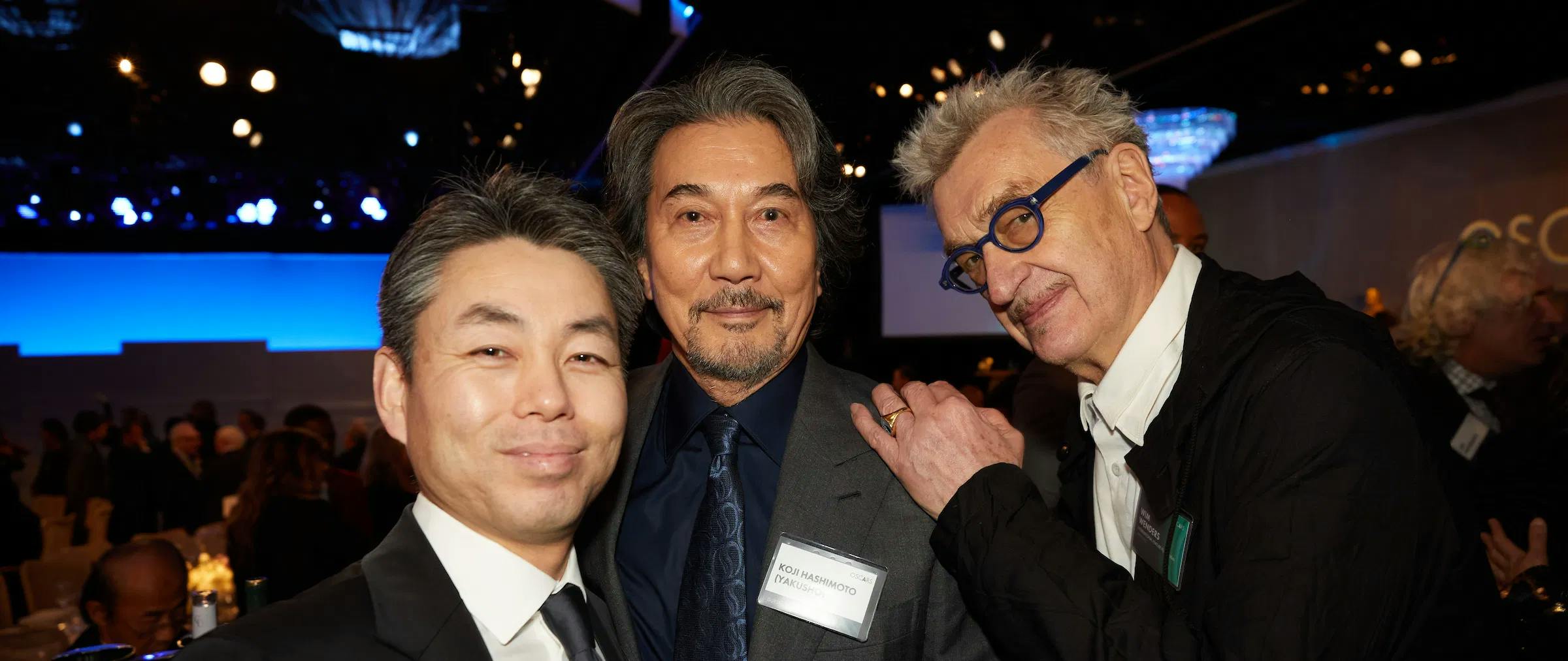 "Perfect Days" team: producer Koji Yanai, actor Koji Yakuzo, and German director Wim Wenders at the Oscar Nominees Luncheon. / Photo by Al Seib, courtesy of ©A.M.P.A.S.