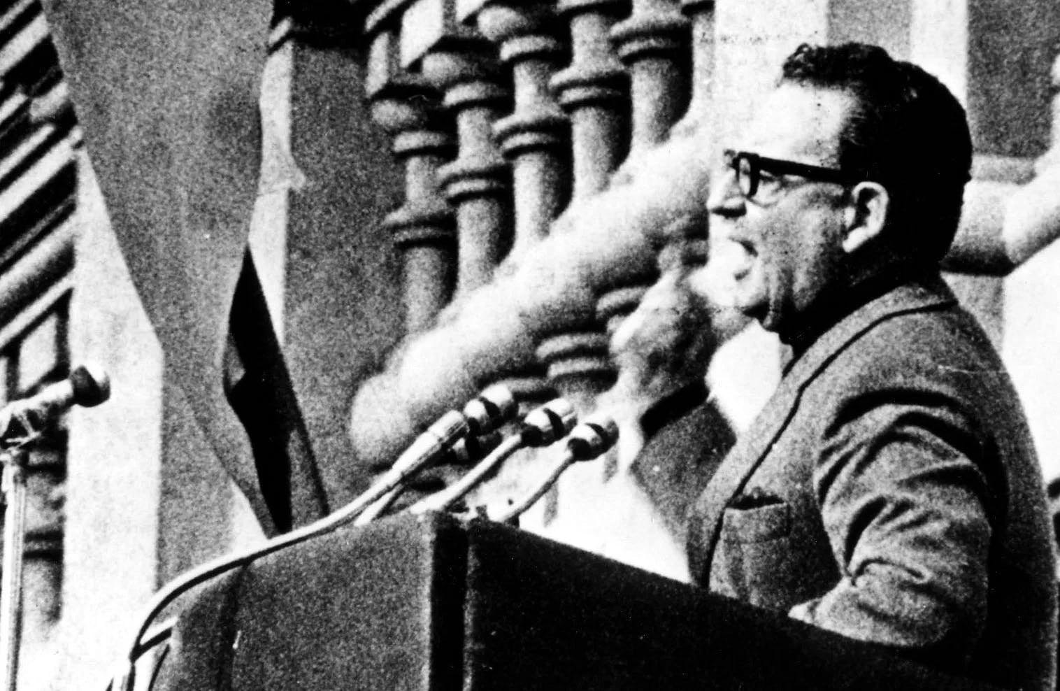 Salvador Allende gives a fiery speech before the coup in "The Battle of Chile" / Photo courtesy of Icarus Films.