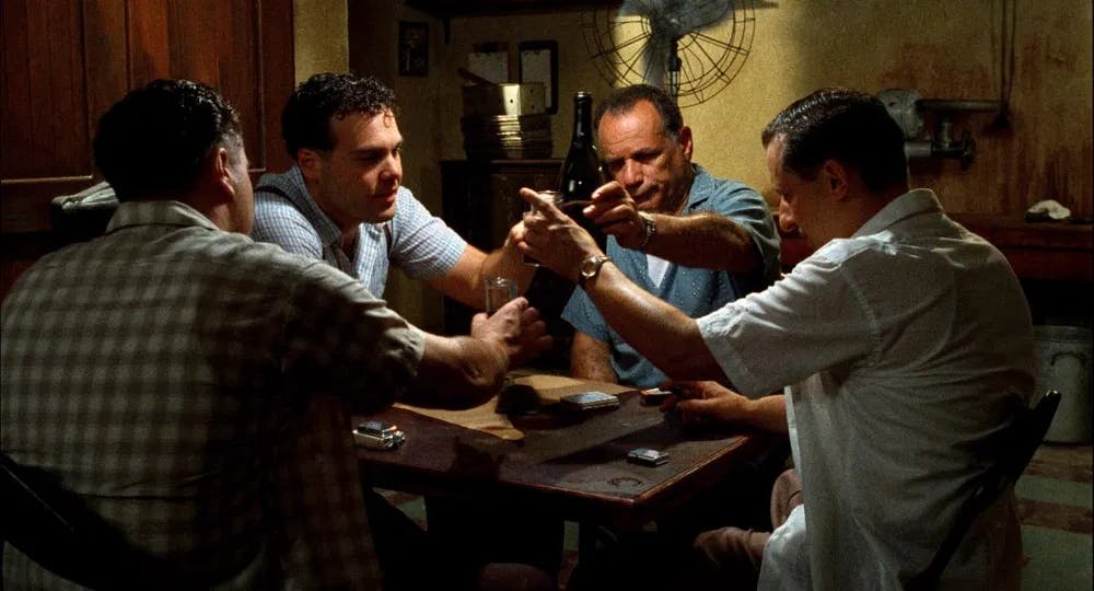 Don't gamble with your movie!: Vincent D'Onofrio, Victor Argo, Michael Rispoli, and Joe Grifasi play the night away in "Household Saints." / Photo courtesy of Kino Lorber.