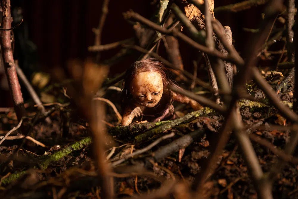 Little Girl Lost: Ella's alter ego gets lost in the woods in "Stopmotion" / Photo courtesy of Samuel Dole. An IFC Films and Shudder release.