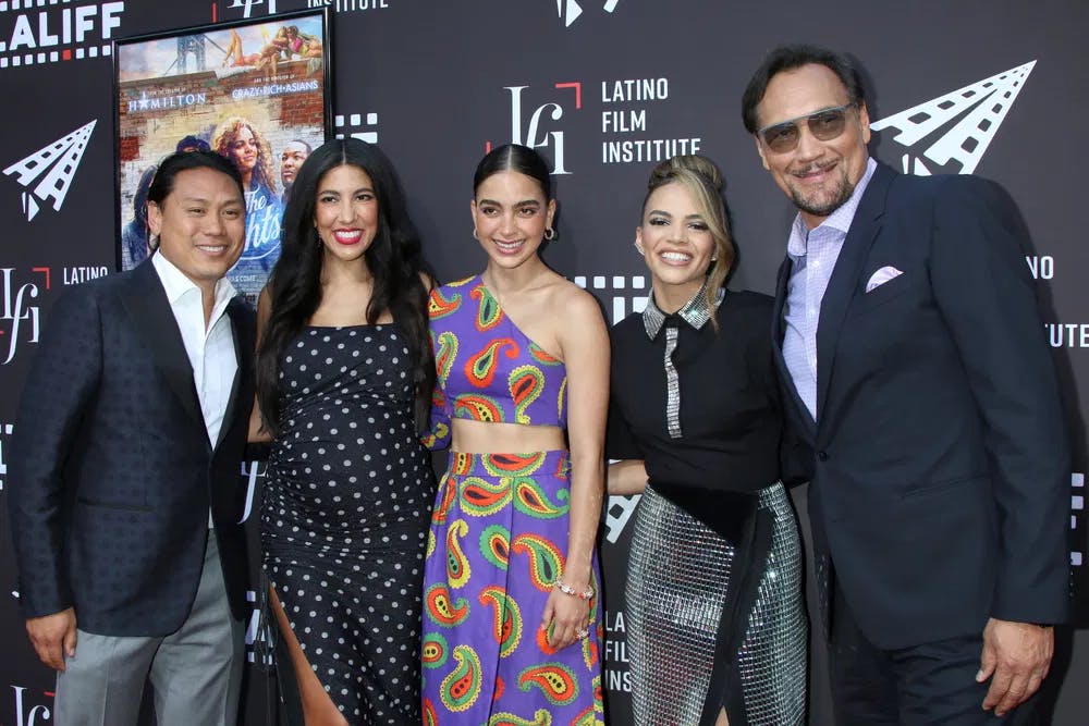 United Colors of "In The Heights": Asian-American director Jon M. Chu and his Latino cast: Stephanie Beatriz, Melissa Barrera, Leslie Grace, and Jimmy Smits at the premiere. / Photo courtesy of Dreamstime.