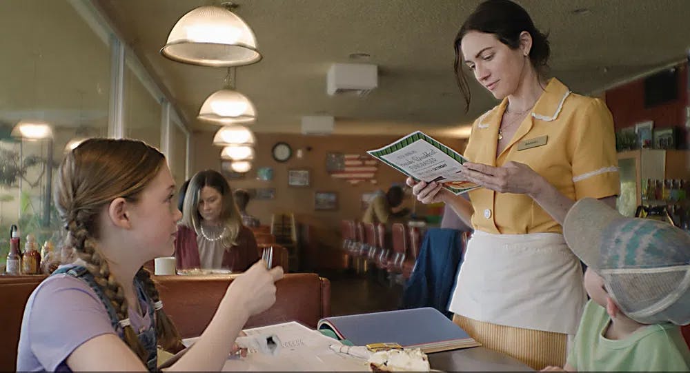 Diner blues: Brittany Snow and kids bear the brunt of conservative politics against abortion in Nazrin Choudhuri's "Red, White, and Blue" / Photo courtesy of ShortsTV.