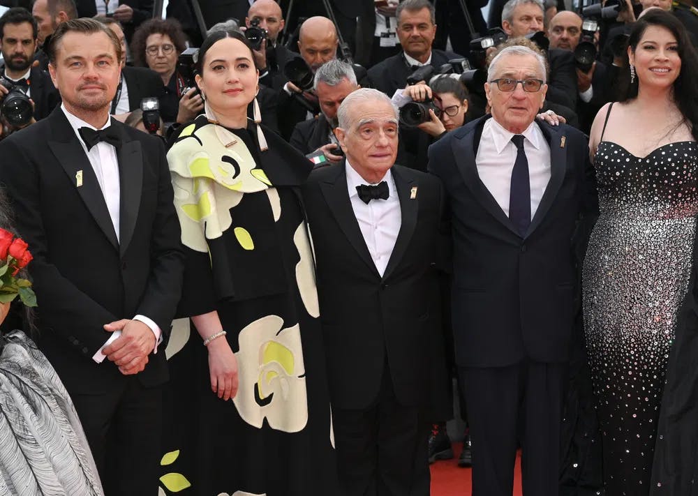 "Killers" all around: Dicaprio, Gladstone, Scorsese, Deniro, and Cara Jade Myers on the red carpet for the premiere of "Killers of the Flower Moon" at the 2023 Cannes Film Festival / Photo by Paul Smith, Featureflash-Dreamstime.