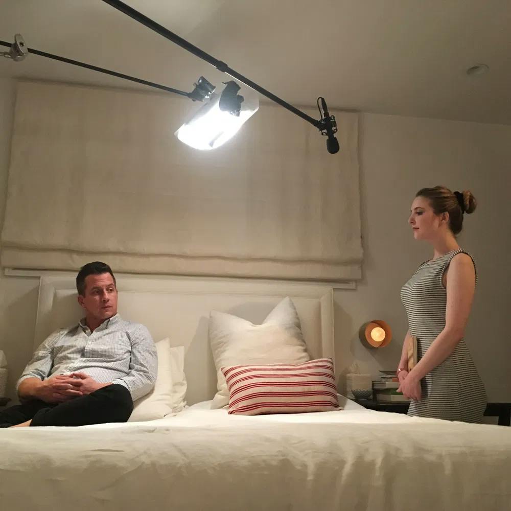 Two actors, three crew members, 1 location: Michael Marc Friedman and Annie Cavalero occupy her director's bed in "Bedroom Story" / Photo courtesy of Courtney Daniels.