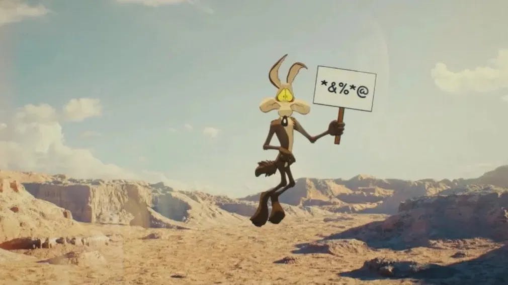 Wile, we hardly knew you: "Coyote Versus Acme" is about to fall down a cliff. / Photo courtesy of Warner Bros.