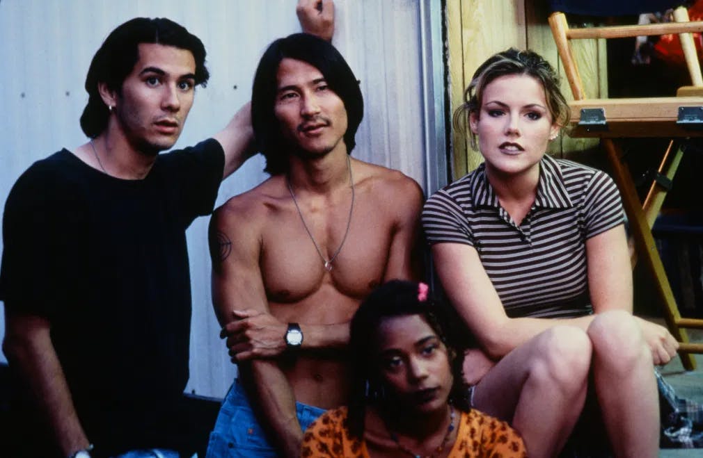 Teenage Dreams & Nightmares: James Duvall, Gregg Araki, Kathleen Robertson, and Rached True during the shooting of "Nowhere" / Photo courtesy of Strand Releasing.